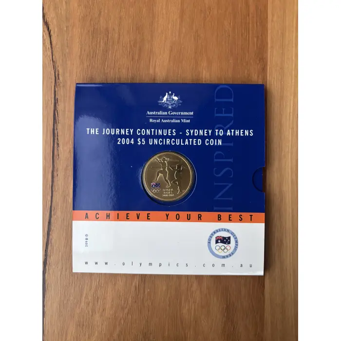 2004 Sydney to Athens $5 Coin - aluminium-bronze uncirculated coin