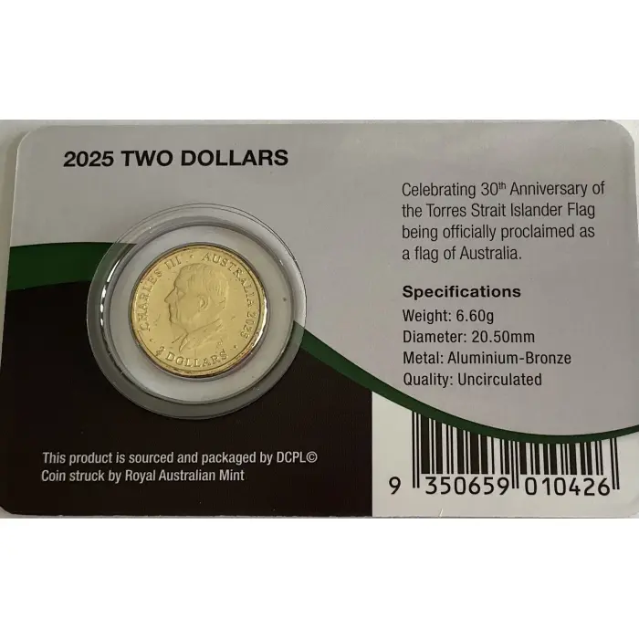 2025 $2 UNC TORRES STRAIT ISLANDER FLAG - CARDED COIN