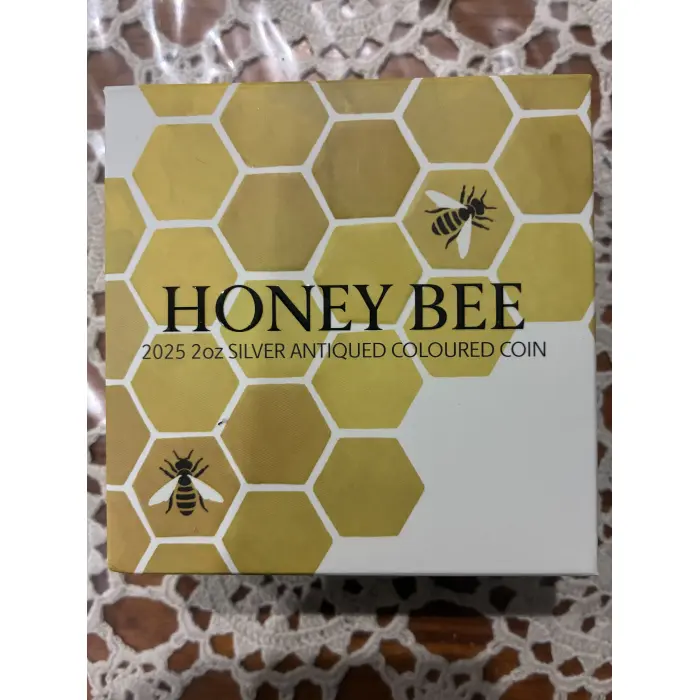 2025 HONEY BEE 2oz SILVER ANTIQUED $2 COLOURED COIN 