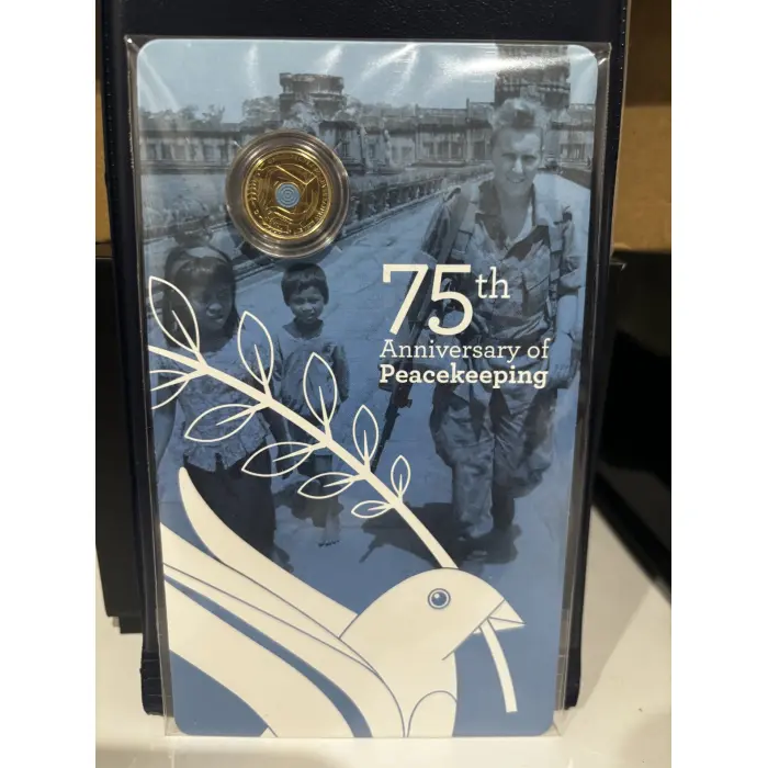 2022 75th Anniversary of Peacekeeping C Mintmark $2 UNC Coloured Coin On Card