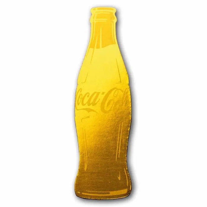 Coca-Cola 1/1000oz Gold Shaped Bottle Collectible in Display Card