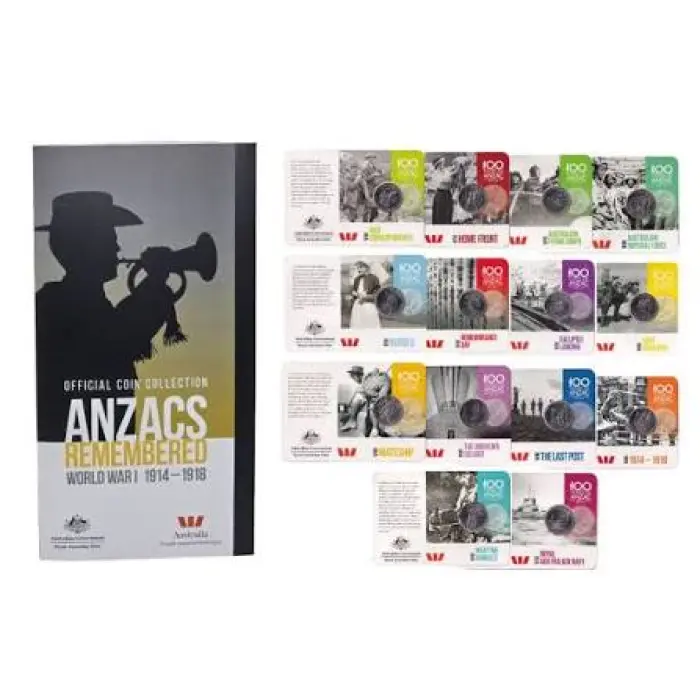 2015 ANZACS Remembered 14 Coin Collection 20 Cent Uncirculated in Folder