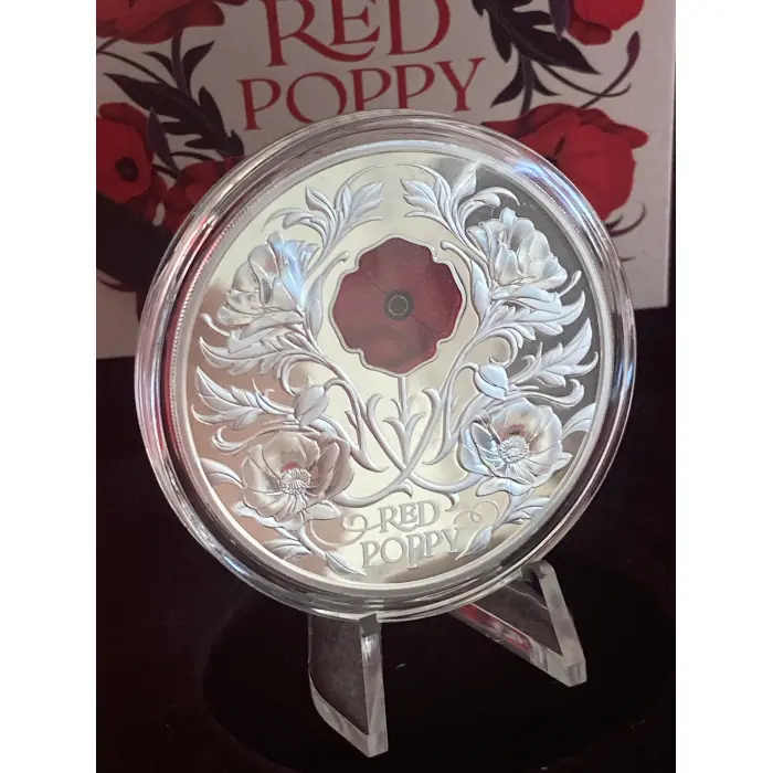 2026 2oz Fine Silver Proof Red Poppy Window Coin Nuie $5 **400 Mintage