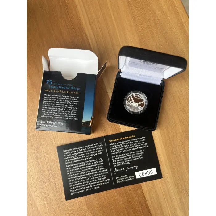 2007 75 Years of Sydney Harbour $1 Silver Proof Coin 