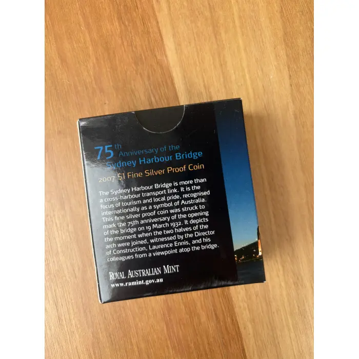 2007 75 Years of Sydney Harbour $1 Silver Proof Coin 