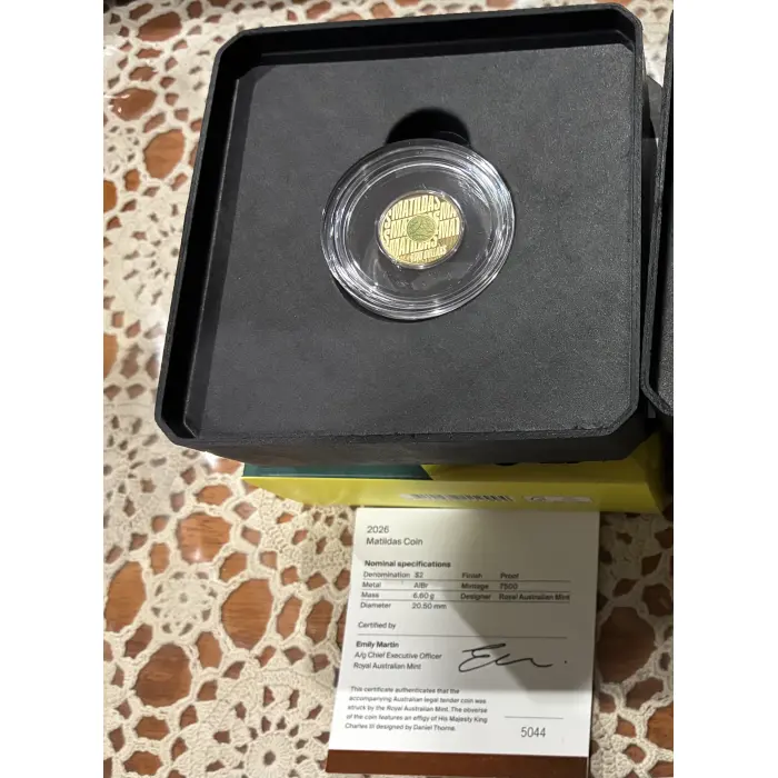 2026 MATILDAS $2 COLOURED PROOF & $2 COLOURED UNCIRCULATED CARDED COIN COA #5044