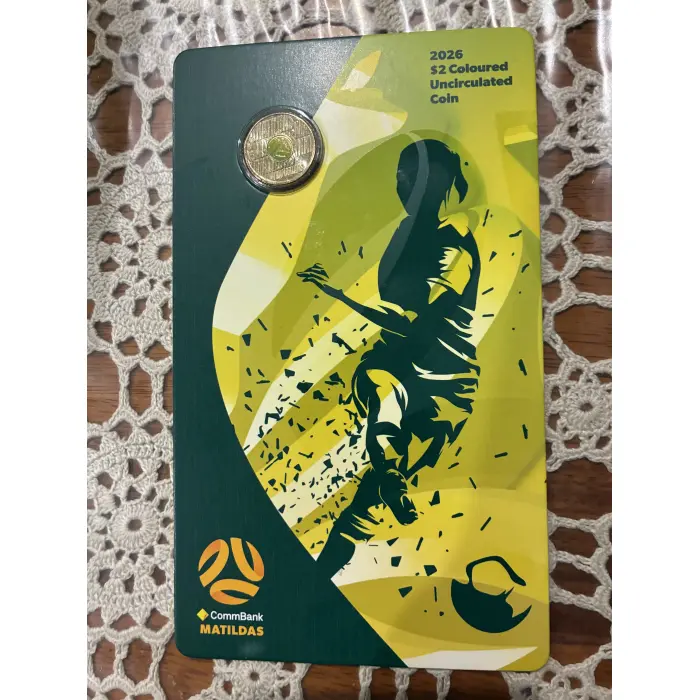 2026 MATILDAS $2 COLOURED PROOF & $2 COLOURED UNCIRCULATED CARDED COIN COA #5044