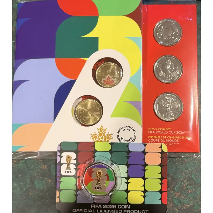 2026 Canada FIFA World Cup 5-Coin Set And 1 single 50c FIFA  coloured coin card