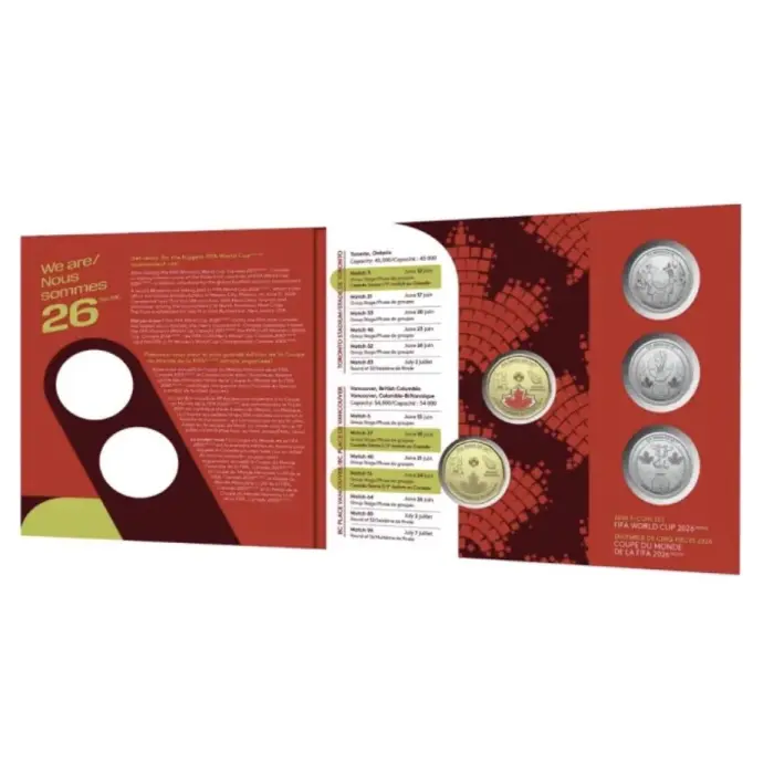 2026 Canada FIFA World Cup 5-Coin Set And 1 single 50c FIFA  coloured coin card