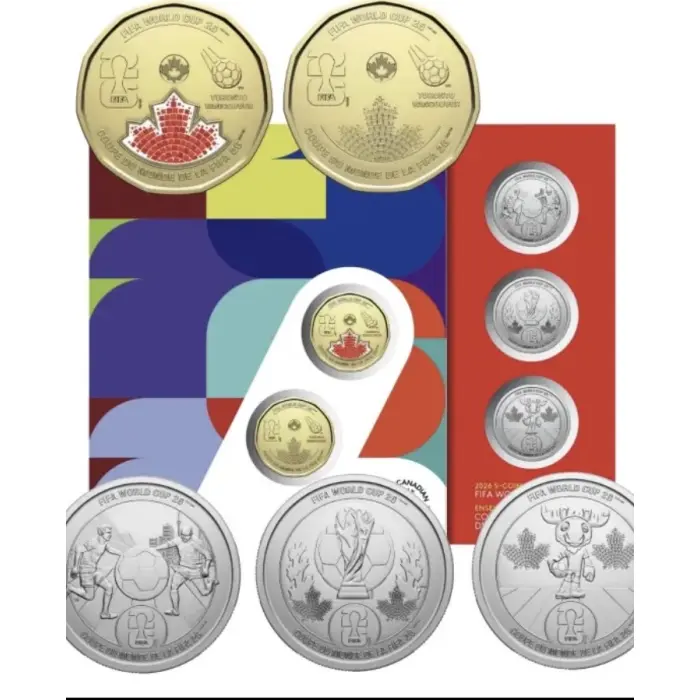 2026 Canada FIFA World Cup 5-Coin Set And 1 single 50c FIFA  coloured coin card