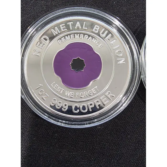 3 x 1oz silver plated coppers red poppy, purple poppy, plain poppy remembrance