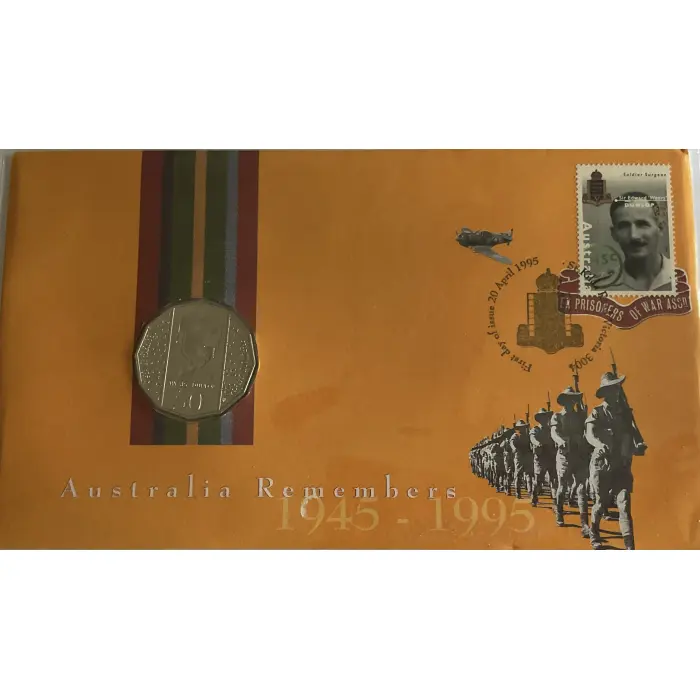 1995 PNC AUSTRALIA REMEMBERS (1945-1995) WEARY DUNLOP 50c COIN & STAMP COVER