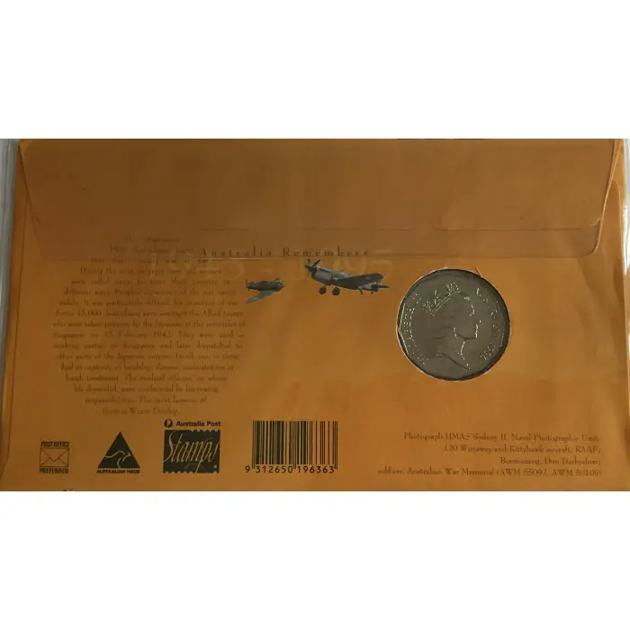 1995 PNC AUSTRALIA REMEMBERS (1945-1995) WEARY DUNLOP 50c COIN & STAMP COVER