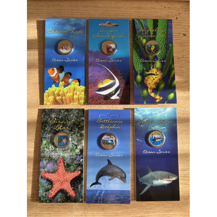 Ocean Series  $1 Coloured Coins - Full Set of 6 Coins 