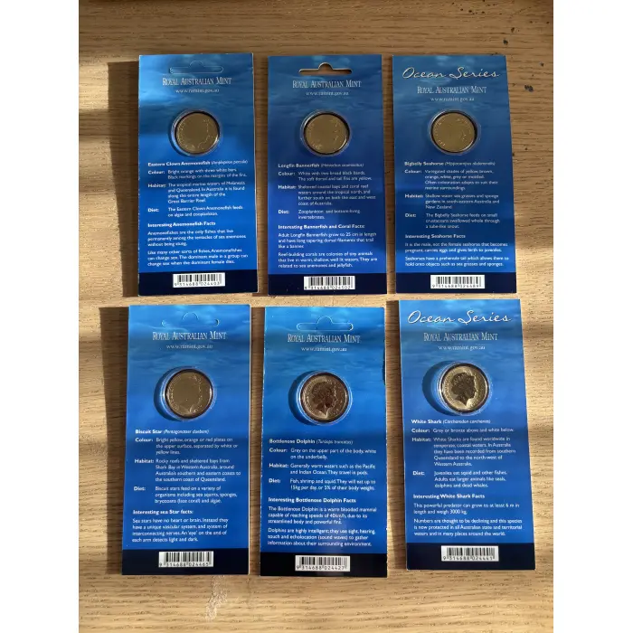 Ocean Series  $1 Coloured Coins - Full Set of 6 Coins 