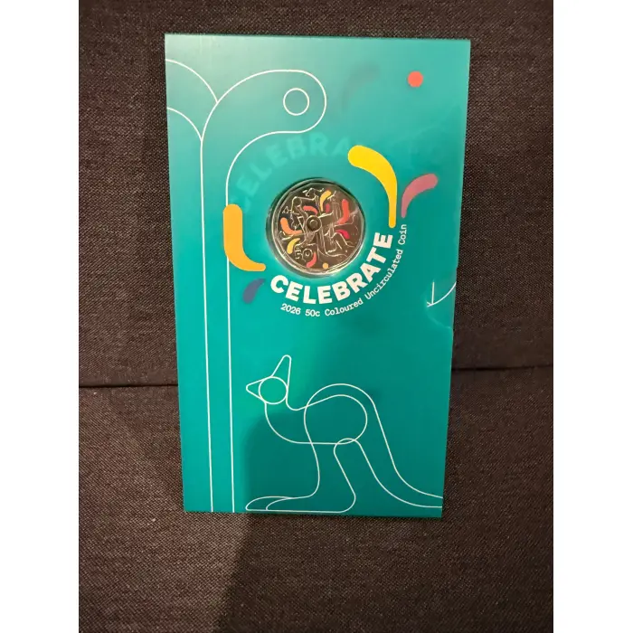 2026 Celebrations 50c Cent Coloured Celebrate Coin On Card RAM