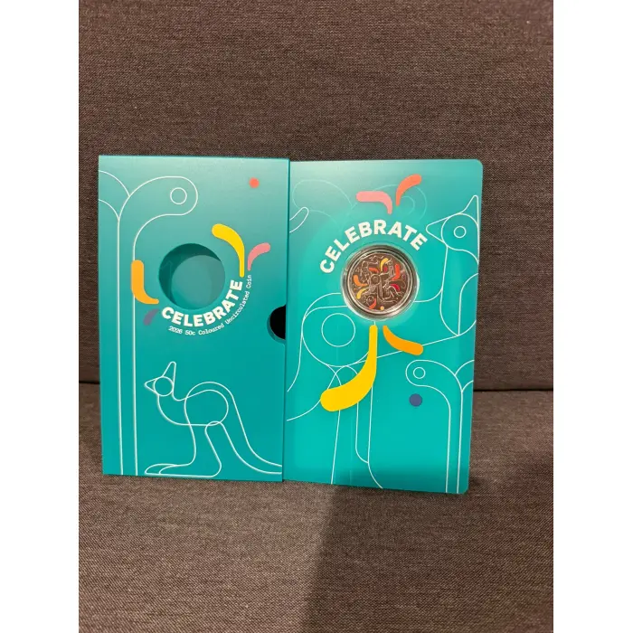2026 Celebrations 50c Cent Coloured Celebrate Coin On Card RAM