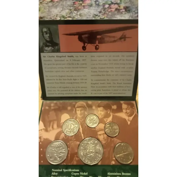  1997 UNC coin set Sir Charles Kingsford Smith  2003 6 coin UNC set Makin