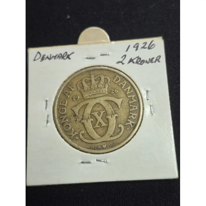 1926 Denmark 2 Kroner – King Christian X Aluminium-Bronze Coin (Lamination Fault