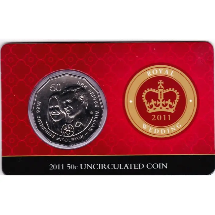 2011 ROYAL WEDDING AUSTRALIAN 50c RAM COIN ON CARD - NEW UNCIRCULATED