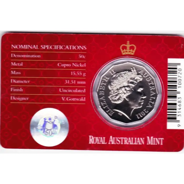 2011 ROYAL WEDDING AUSTRALIAN 50c RAM COIN ON CARD - NEW UNCIRCULATED