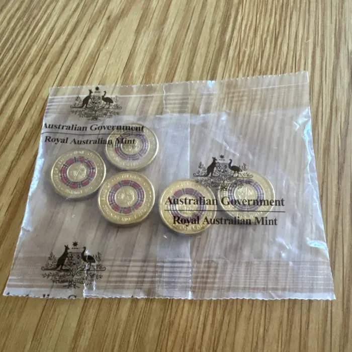2019 $2 100 YEARS OF REPATRIATION RARE COLOURED COIN - RAM BAG 5 COINS-1 left