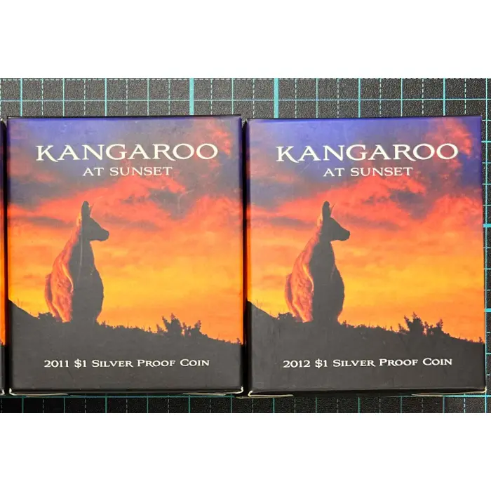 2011 & 2012 $1 Silver Proof Kangaroo at Sunset