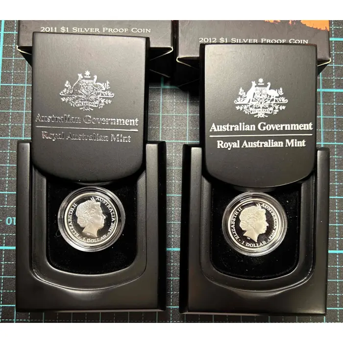 2011 & 2012 $1 Silver Proof Kangaroo at Sunset