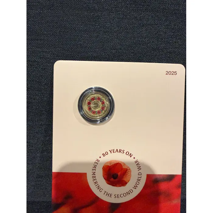 2025 Poppy Wreath 80th Anniversary WWII 'C' Mintmark $2 Coloured Coin in Card