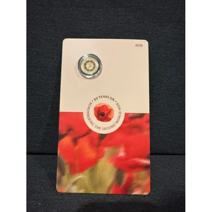 2025 Poppy Wreath 80th Anniversary WWII 'C' Mintmark $2 Coloured Coin in Card