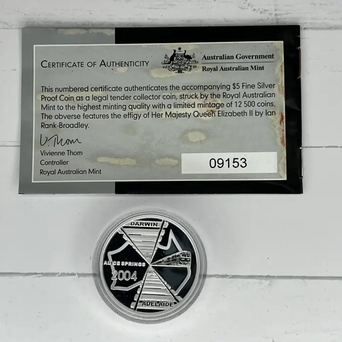 2004 Adelaide to Darwin Railway $5 Silver Proof Coin