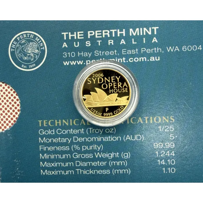 2006 PERTH MINT SYDNEY OPERA HOUSE 1/25oz GOLD PROOF  COIN