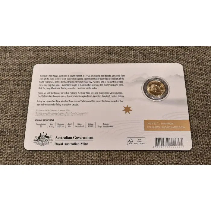 2023 50th Anniversary Vietnam War Coloured $2 C Mintmark UNC Carded Coin