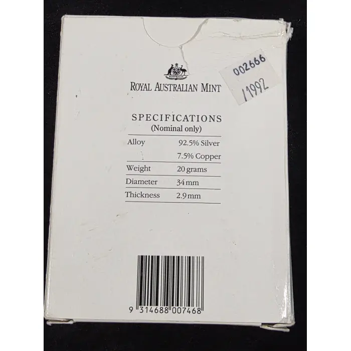 1992 Birds Of Australia $10 silver proof coin "Emperor Penguin"