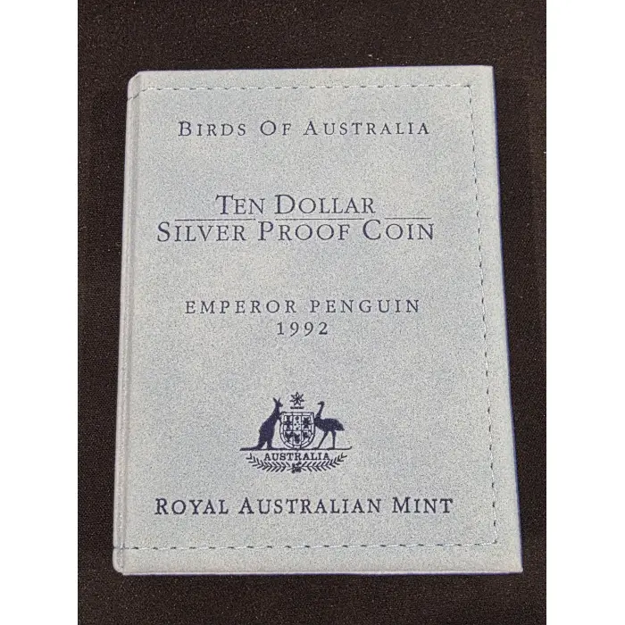 1992 Birds Of Australia $10 silver proof coin "Emperor Penguin"