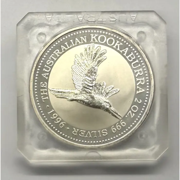 1996 Perth Mint Australian Kookaburra 2oz silver coin in original square capsule