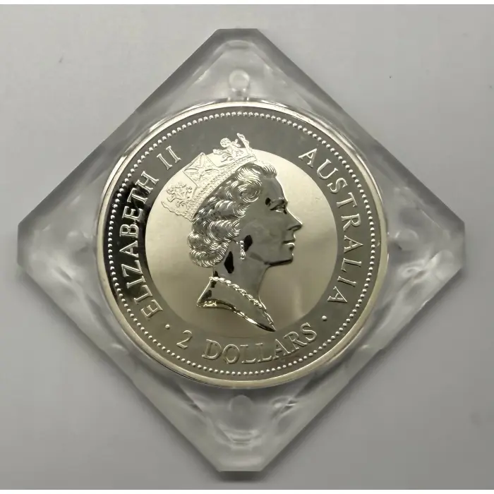 1996 Perth Mint Australian Kookaburra 2oz silver coin in original square capsule