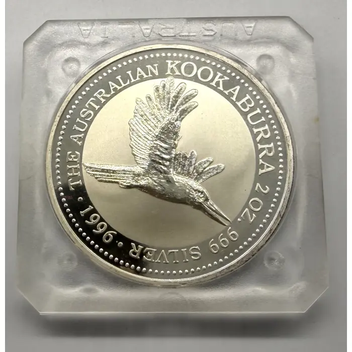 1996 Perth Mint Australian Kookaburra 2oz silver coin in original square capsule
