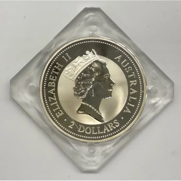 1996 Perth Mint Australian Kookaburra 2oz silver coin in original square capsule