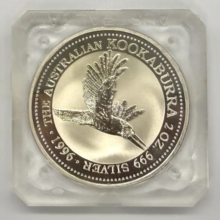 1996 Perth Mint Australian Kookaburra 2oz silver coin in original square capsule