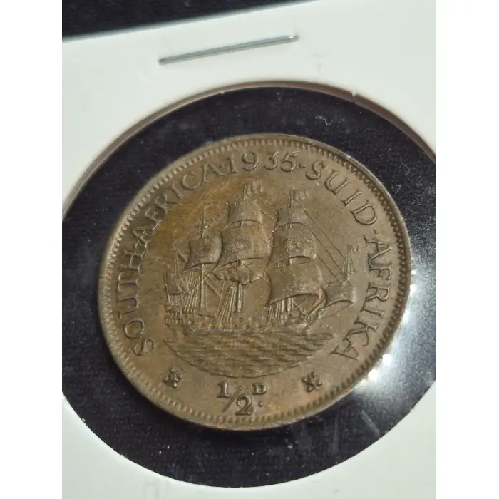 1935 South Africa Half Penny Coin - Low Mintage (405 k ) King George V Bronze