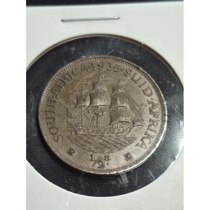 1935 South Africa Half Penny Coin - Low Mintage (405 k ) King George V Bronze
