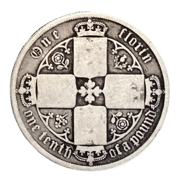ENGLISH 1871 Queen Victoria Gothic Florin (S3893) aF