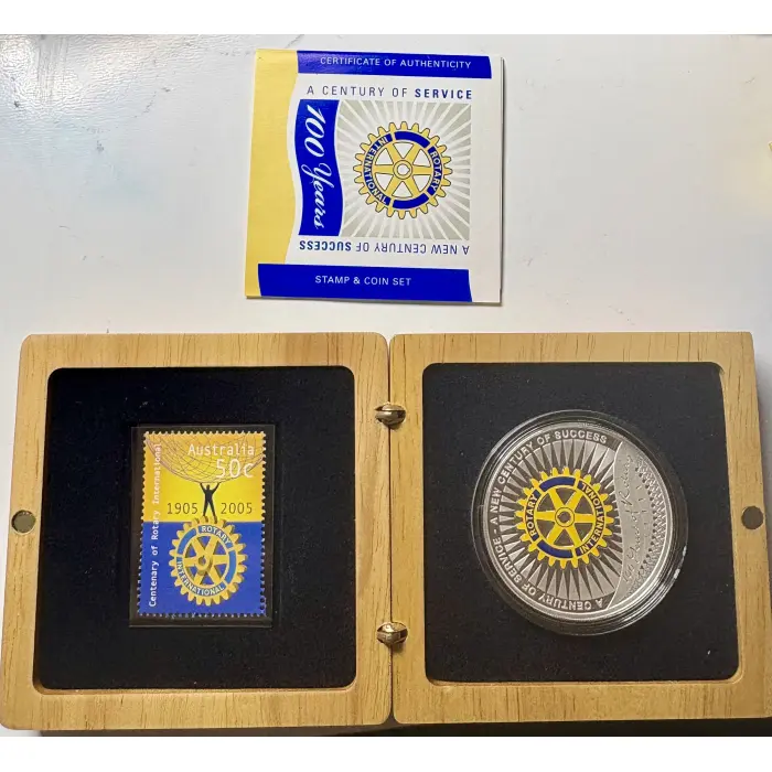 2005 A Century of Service Stamp & 1oz 99.9% Silver Coin Set ROTARY COLOURED