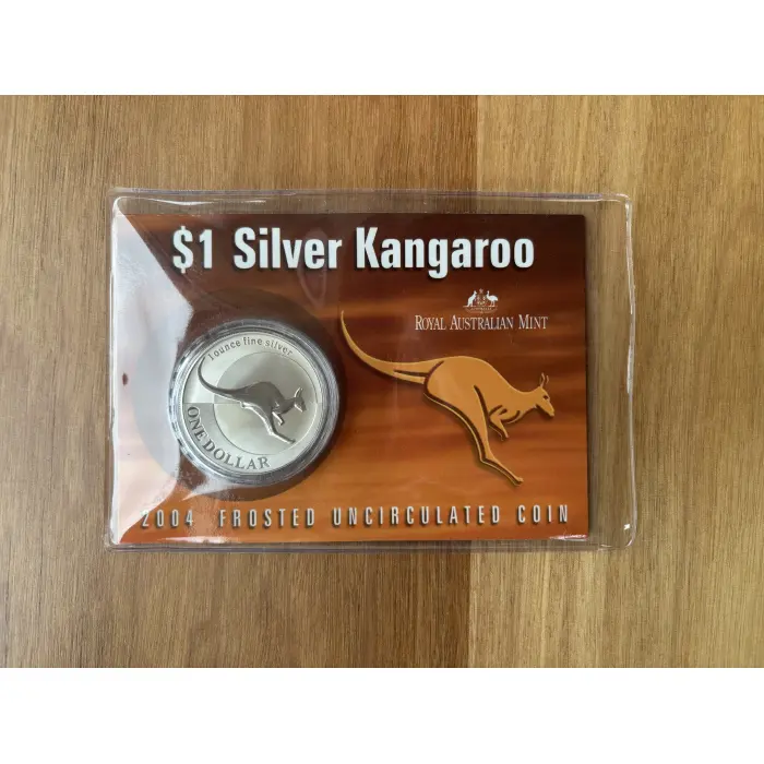 2004 $1 Kangaroo Coin in Silver - In original plastic sleeve and cardboard 