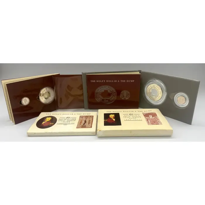 1988 and 1989 Holey Dollar and Dump silver 1 and 1/4oz silver sets