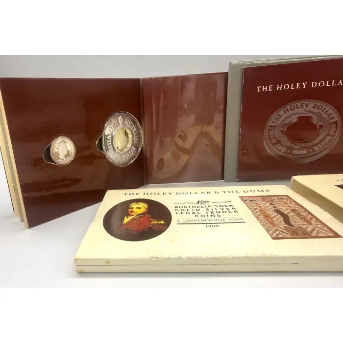 1988 and 1989 Holey Dollar and Dump silver 1 and 1/4oz silver sets