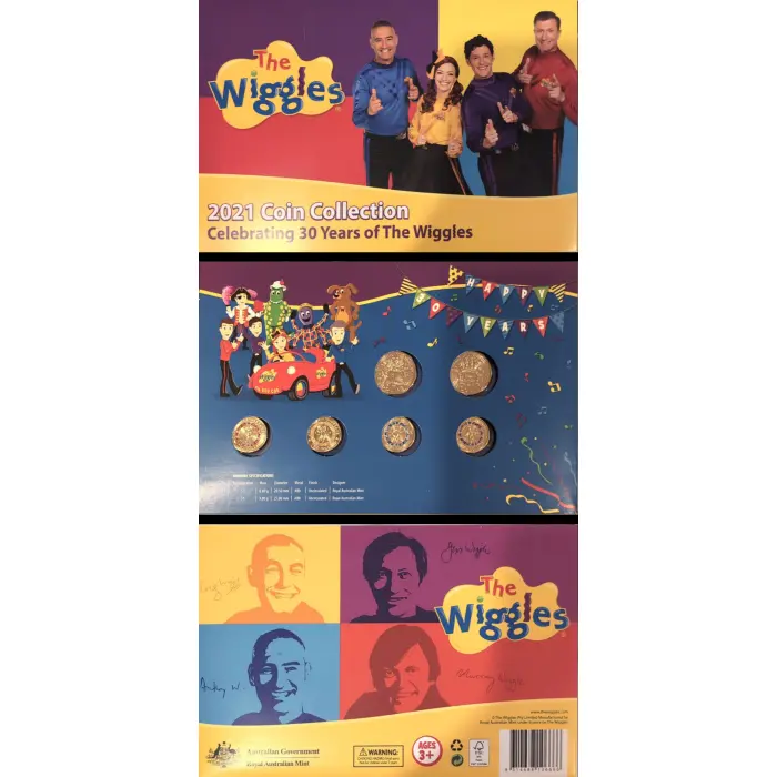 AUSTRALIAN: 2021 THE WIGGLES 6 COIN FOLDER 4 x $2 COLOURED,  2 x $1 SET