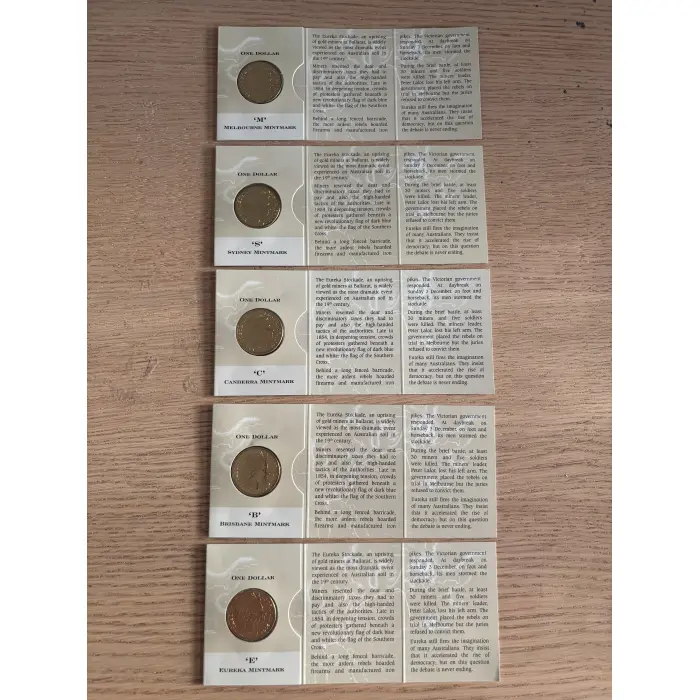 2004 Eureka Stockade $1 coins - Complete 5 Set of M, S, C, B and E mintmark