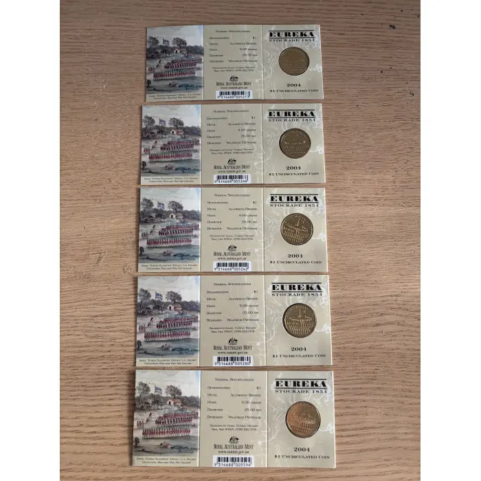 2004 Eureka Stockade $1 coins - Complete 5 Set of M, S, C, B and E mintmark